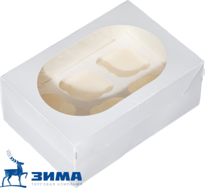 картинка Коробка для маффинов с ложементом Muf 6 Pro Window White (100 шт) от Торговой Компании "Зима"