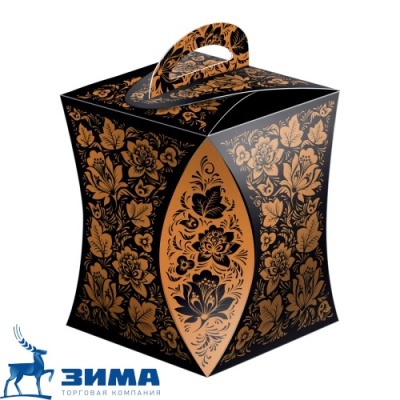 картинка Коробка для кулича d124 мм УЗОР ХОХЛОМЫ черный (150 шт ) 43092 от Торговой Компании "Зима"