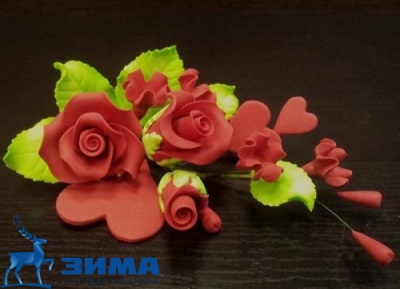 картинка Цветы из мастики (8 шт) 11103** Розы красные с сердцами от Торговой Компании "Зима"