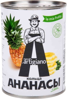 картинка АНАНАСЫ резаные кольцами 3100 мл ARTIGIANO 1/6 шт (ж/банка 1 шт) от Торговой Компании "Зима"