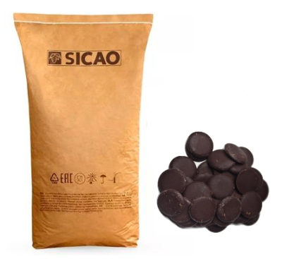картинка Глазурь шоколадная жировая Sicao Легкоплавкие Диски (мешок 20 кг) ISM-R0533-814 от Торговой Компании "Зима"