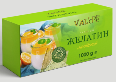 картинка Желатин пищевой ЛИСТОВОЙ говяжий 180+bloom (уп.1 кг) "VAL'DE" Меркурий от Торговой Компании "Зима"