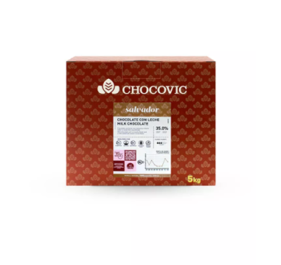 картинка Шоколад Chocovic молочный Salvador. 35 % какао (коробка 5 кг) диски CHM-T1CHVC-94B от Торговой Компании "Зима"