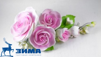 картинка Цветы из мастики (1шт) 11180*Bi  Розы розовые  от Торговой Компании "Зима"