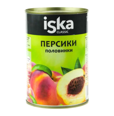 картинка ПЕРСИКИ в сиропе половинки  850 мл ISKA ж/б (упаковка 12 шт) от Торговой Компании "Зима"
