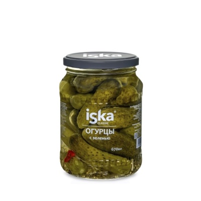 картинка ОГУРЦЫ маринованные ISKA 670 мл с/б (упаковка 12 шт) от Торговой Компании "Зима"