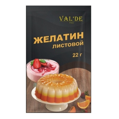 картинка Желатин пищевой ЛИСТОВОЙ 22 гр. 220+bloom Gold (уп. 25 шт) "VAL'DE" (Германия) от Торговой Компании "Зима"