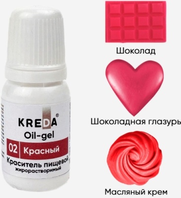 картинка Краситель жидкий Oil-gel 02 КРАСНЫЙ, колорант жирораств.для окраш.KREDA  80 мл (1 шт)         от Торговой Компании "Зима"