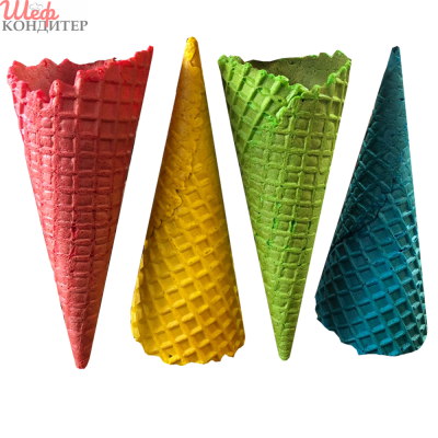 картинка Вафельный рожок 185 ЦВЕТНОЙ АССОРТИ естеств.край (короб 300 шт) 88179 от Торговой Компании "Зима"