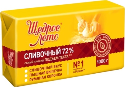 картинка Маргарин Щедрое Лето Сливочный вкус 72% марка МТ,фольга 1000 гр (коробка 10 шт) от Торговой Компании "Зима"