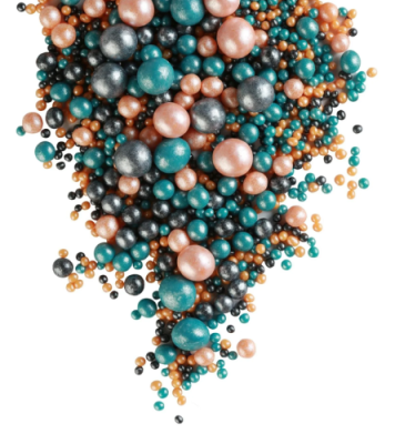 картинка ДРАЖЕ ЗЕРНОВОЕ взорванные зерна риса в цветной глазури ЖЕМЧУГ тем.бирюза,персик,черн (уп1,5 кг)# 172 от Торговой Компании "Зима"