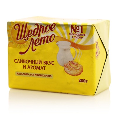 картинка Маргарин Щедрое Лето Сливочный вкус 72%  марка МТ,фольга 200 гр (коробка 50 шт)4300001312 от Торговой Компании "Зима"