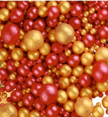 картинка ДРАЖЕ ЗЕРНОВОЕ взорванные зерна риса в цветной  глазури ЖЕМЧУГ золото,красный (уп1,5 кг)# 271 от Торговой Компании "Зима"