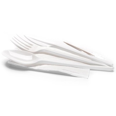 картинка Набор столовых приборов №5 (Вилка,Ложка стол.Нож бел,ПС+Салфетка бум,з/ч) (300 шт/упак) от Торговой Компании "Зима"