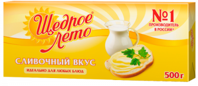 картинка Маргарин Щедрое Лето Сливочный вкус 72%  марка МТ,фольга 500 гр (коробка 20 шт) 4300001304 от Торговой Компании "Зима"